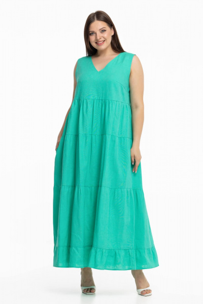Льняной сарафан с воланами и длинной юбкой Avila 0959 бирюзовый - фото 7