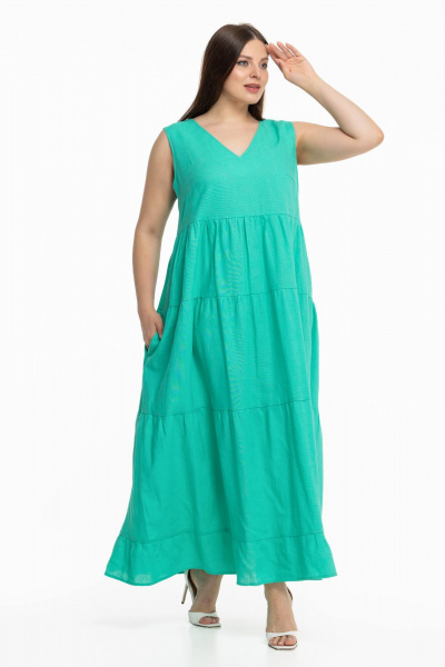 Льняной сарафан с воланами и длинной юбкой Avila 0959 бирюзовый - фото 6