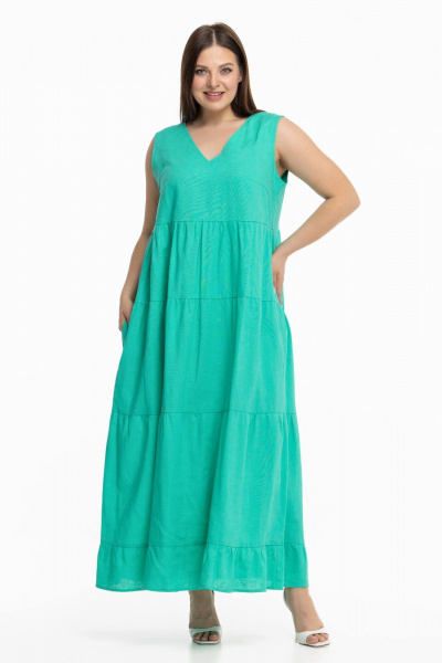 Льняной сарафан с воланами и длинной юбкой Avila 0959 бирюзовый - фото 5