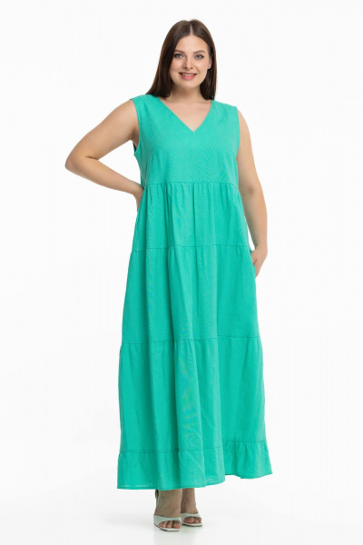 Льняной сарафан с воланами и длинной юбкой Avila 0959 бирюзовый - фото 4