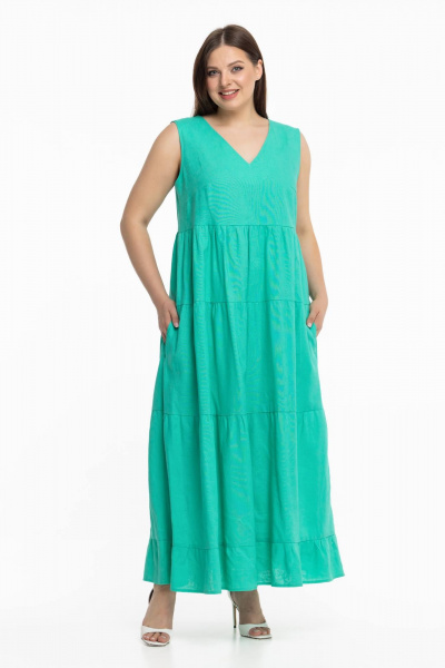 Льняной сарафан с воланами и длинной юбкой Avila 0959 бирюзовый - фото 3