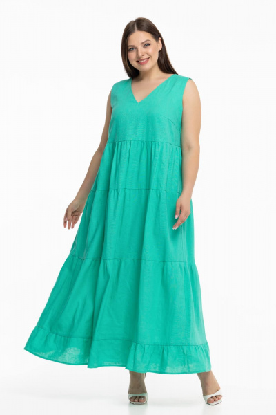Льняной сарафан с воланами и длинной юбкой Avila 0959 бирюзовый - фото 1