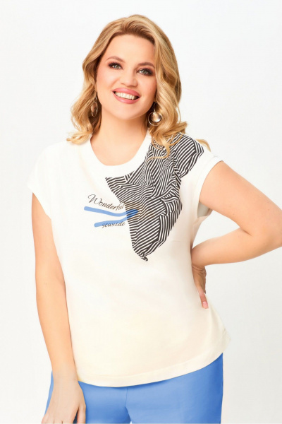 Джемпер с декоративной печатью для повседневных образов Laikony L-291-1 бел+син - фото 5