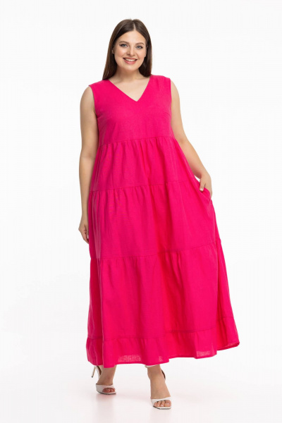 Льняной сарафан с воланами и длиной в пол Avila 0959 малиновый - фото 3