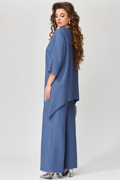 Костюм из смесовой ткани с блузкой и брюками Fita 1085 синий - фото 5