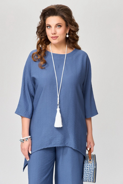 Костюм из смесовой ткани с блузкой и брюками Fita 1085 синий - фото 2