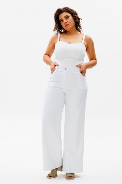 Брюки палаццо из мягкого джинса с карманами Anelli 1437 белый - фото 2