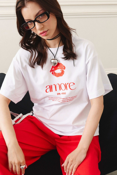 Свободная футболка из вискозы с печатью и коротким рукавом Lokka 1444 - фото 2