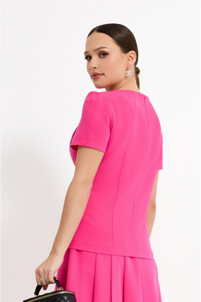 Розовый костюм юбочный с блузой с бантом и карманами Lissana 4904 розовый - фото 9