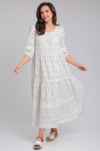 Классическое летнее платье из муслиновой хлопковой ткани LeNata 13273 рисунок-на-молочном - фото 9