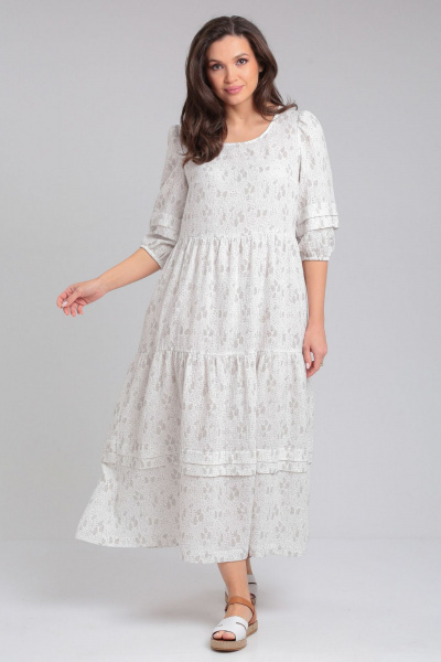 Классическое летнее платье из муслиновой хлопковой ткани LeNata 13273 рисунок-на-молочном - фото 1