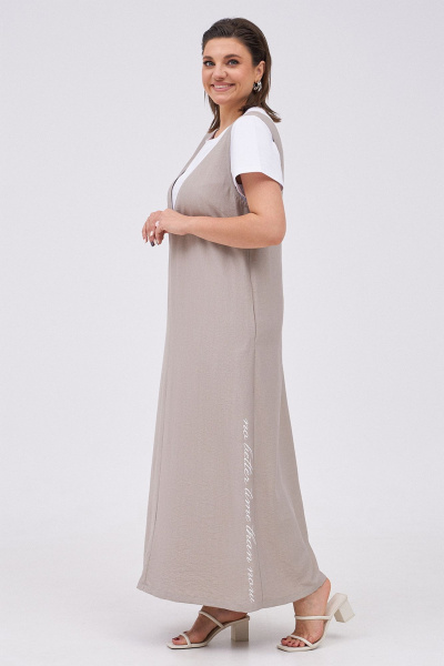 Комплект сарафан и футболка из текстиля для ежедневного стиля KaVaRi 8031 бежевый - фото 6