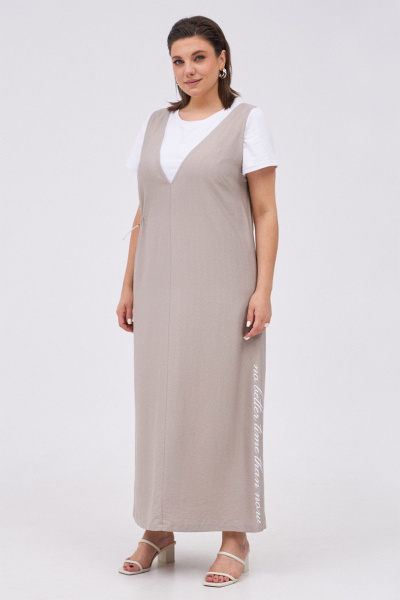 Комплект сарафан и футболка из текстиля для ежедневного стиля KaVaRi 8031 бежевый - фото 5