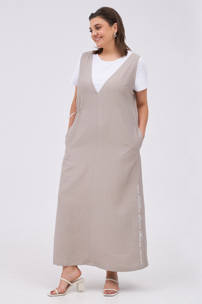 Комплект сарафан и футболка из текстиля для ежедневного стиля KaVaRi 8031 бежевый - фото 3