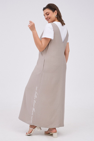 Комплект сарафан и футболка из текстиля для ежедневного стиля KaVaRi 8031 бежевый - фото 2