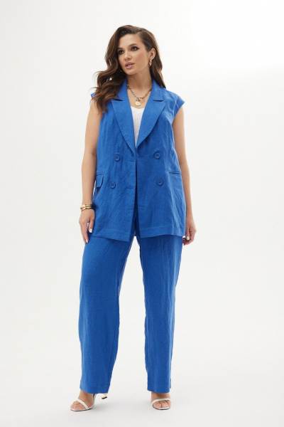 Леняной костюм 2-ка с жилетом и брюками прямого кроя MALI 724-039 - фото 1