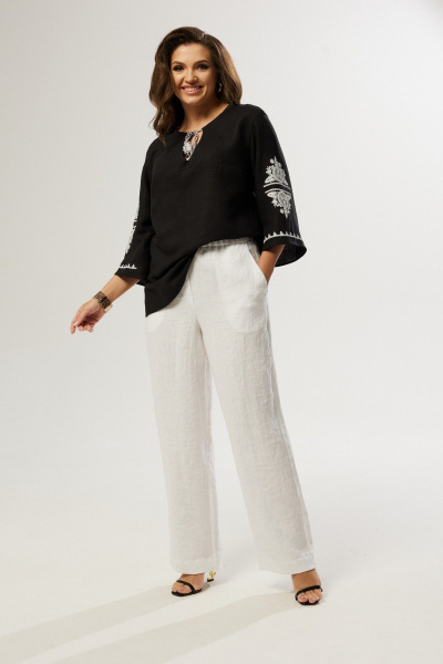 Блуза свободного силуэта с вязаной отделкой и спущенным плечом MALI 624-019 черный - фото 10