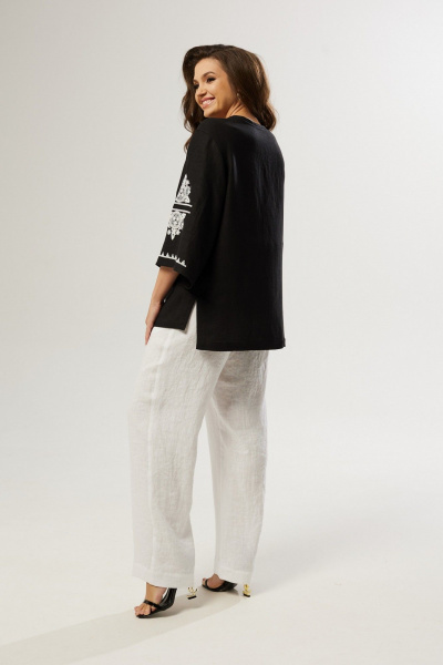 Блуза свободного силуэта с вязаной отделкой и спущенным плечом MALI 624-019 черный - фото 9