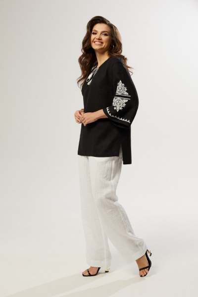 Блуза свободного силуэта с вязаной отделкой и спущенным плечом MALI 624-019 черный - фото 8