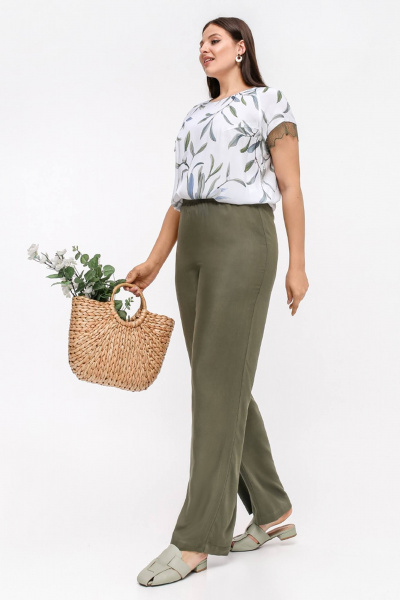 Женские летние брюки из вискозы с поясом на резинке La rouge 8056 хаки - фото 2
