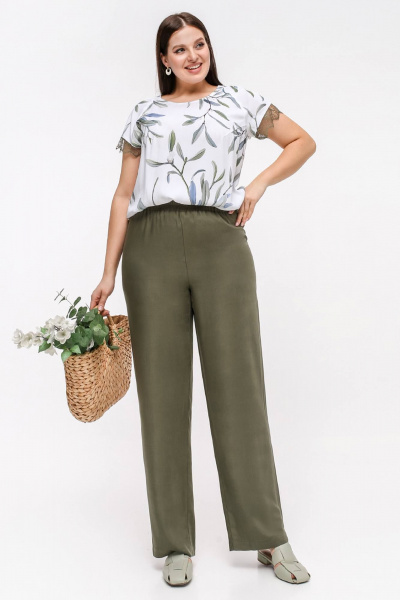 Женские летние брюки из вискозы с поясом на резинке La rouge 8056 хаки - фото 1