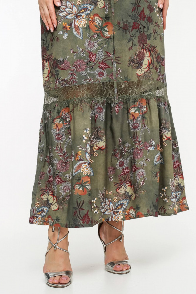 Летнее платье с рукавом-регланом и кружевом из штапеля La rouge 5459 хаки-набивной - фото 8