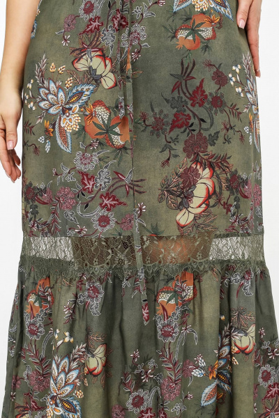 Летнее платье с рукавом-регланом и кружевом из штапеля La rouge 5459 хаки-набивной - фото 7