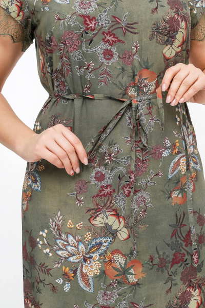 Летнее платье с рукавом-регланом и кружевом из штапеля La rouge 5459 хаки-набивной - фото 6