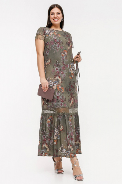 Летнее платье с рукавом-регланом и кружевом из штапеля La rouge 5459 хаки-набивной - фото 4