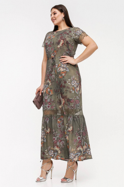 Летнее платье с рукавом-регланом и кружевом из штапеля La rouge 5459 хаки-набивной - фото 2