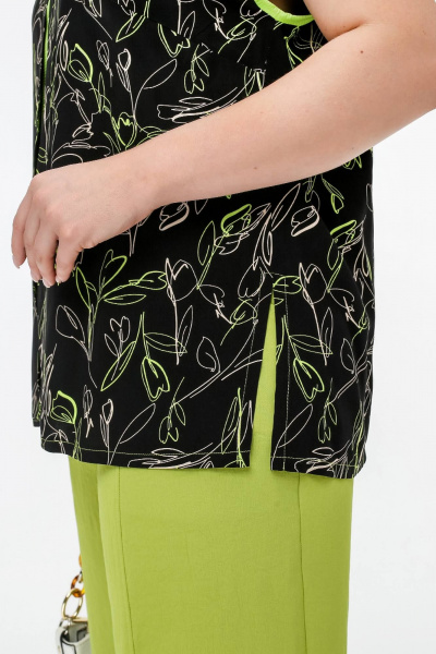 Летняя блузка свободного кроя из штапеля с разрезами La rouge 6288 черный-(лайм) - фото 6