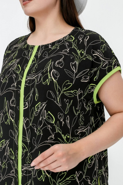 Летняя блузка свободного кроя из штапеля с разрезами La rouge 6288 черный-(лайм) - фото 5