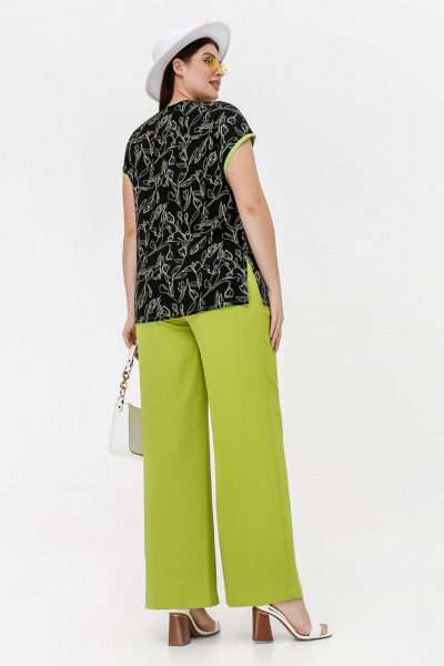 Летняя блузка свободного кроя из штапеля с разрезами La rouge 6288 черный-(лайм) - фото 4