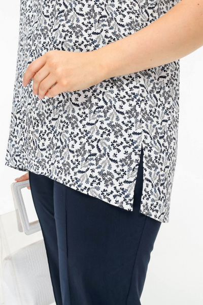 Летняя блузка из набивного штапеля с коротким рукавом La rouge 6271 белый-(веточки) - фото 7