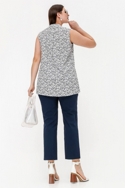 Летняя блузка из набивного штапеля с коротким рукавом La rouge 6271 белый-(веточки) - фото 4