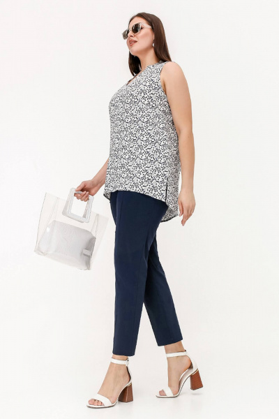 Летняя блузка из набивного штапеля с коротким рукавом La rouge 6271 белый-(веточки) - фото 3