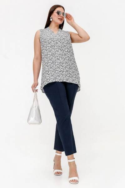 Летняя блузка из набивного штапеля с коротким рукавом La rouge 6271 белый-(веточки) - фото 2