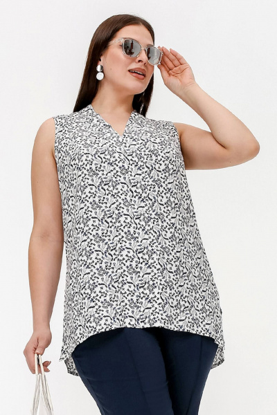 Летняя блузка из набивного штапеля с коротким рукавом La rouge 6271 белый-(веточки) - фото 1