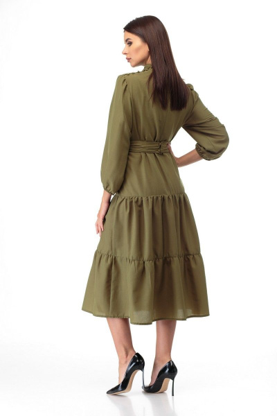 Платье из вискозы с драпировкой и воланами по бедрам Anelli 846 хаки - фото 8