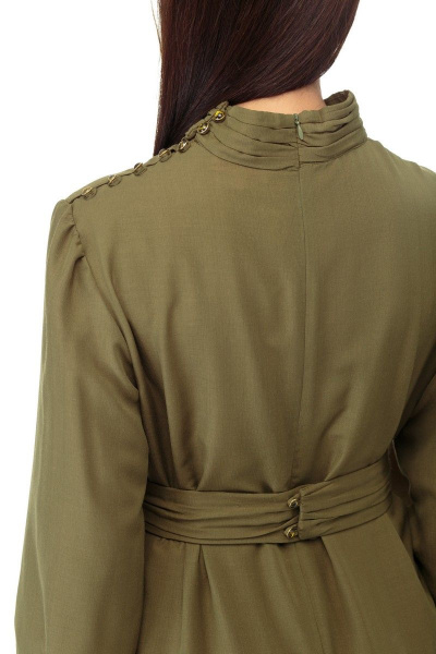 Платье из вискозы с драпировкой и воланами по бедрам Anelli 846 хаки - фото 4