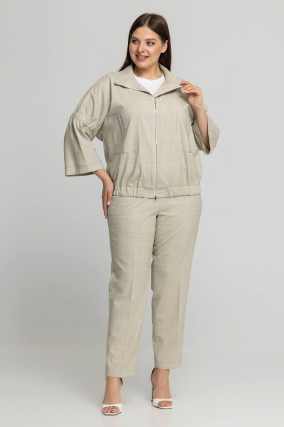 Демисезонный спорт-шик костюм бомбер и брюки из вискозы Avila 0960 светло-бежевый - фото 2