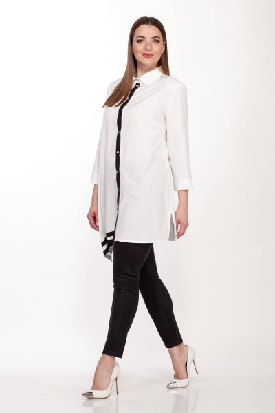 Демисезонный комплект из текстиля: блузка и легинсы из эко-замши Belinga 2089 бело-черный - фото 2