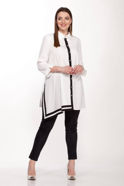 Демисезонный комплект из текстиля: блузка и легинсы из эко-замши Belinga 2089 бело-черный - фото 1