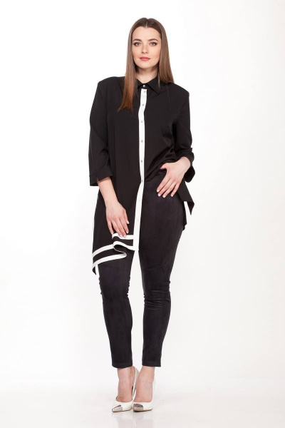Стильный комплект из текстиля: асимметричная блузка и легинсы Belinga 2089 черный - фото 2