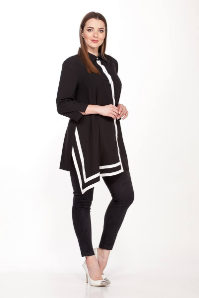 Блуза черная асимметричная из тонкой ткани с разрезами Belinga 5061 черный - фото 5