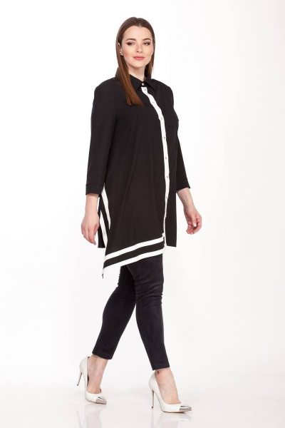 Блуза черная асимметричная из тонкой ткани с разрезами Belinga 5061 черный - фото 2