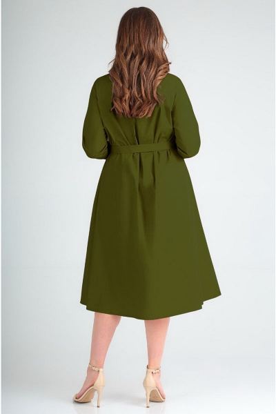Платье свободного силуэта из хлопка с рельефами Таир-Гранд 6546 хаки - фото 4