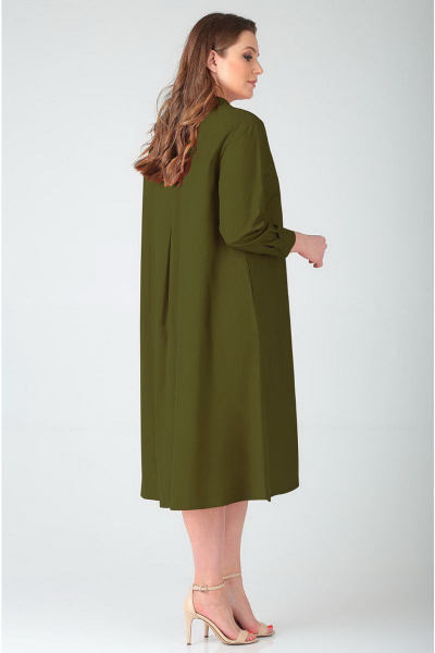 Платье свободного силуэта из хлопка с рельефами Таир-Гранд 6546 хаки - фото 3