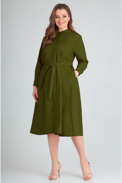 Платье свободного силуэта из хлопка с рельефами Таир-Гранд 6546 хаки - фото 1