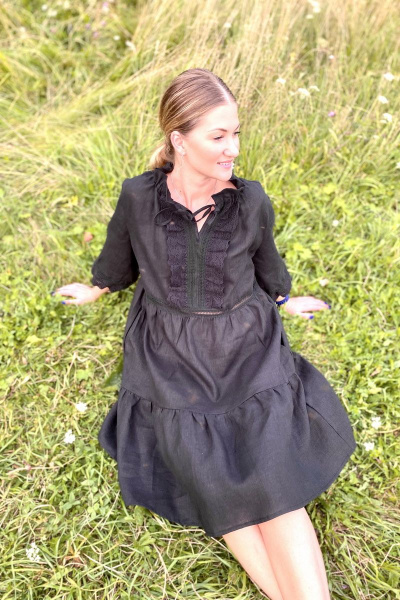 Многоярусное льняное платие миди с кружевной и швейной отделкой Pavlova 061 - фото 3